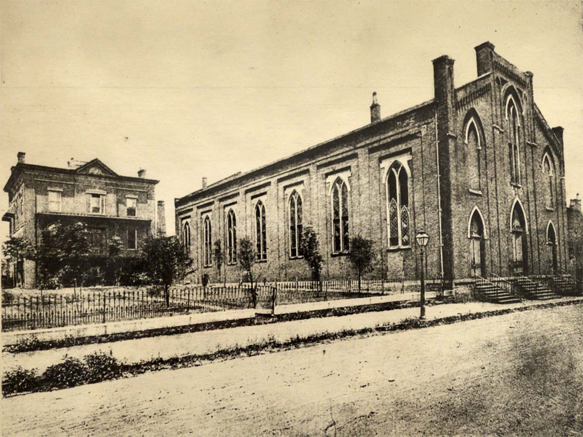 Old St. Mary Cathedral on Eighth Street in 1888, shortly after Maes became Bishop of Covington. The roof leaked constantly and the brickwork was falling apart. Archives of the Diocese of Covington.