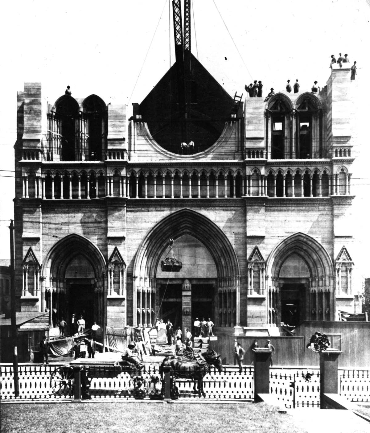 : Construction of the façade half completed. in this photo dated September 7, 1909. Archives of the Diocese of Covington.